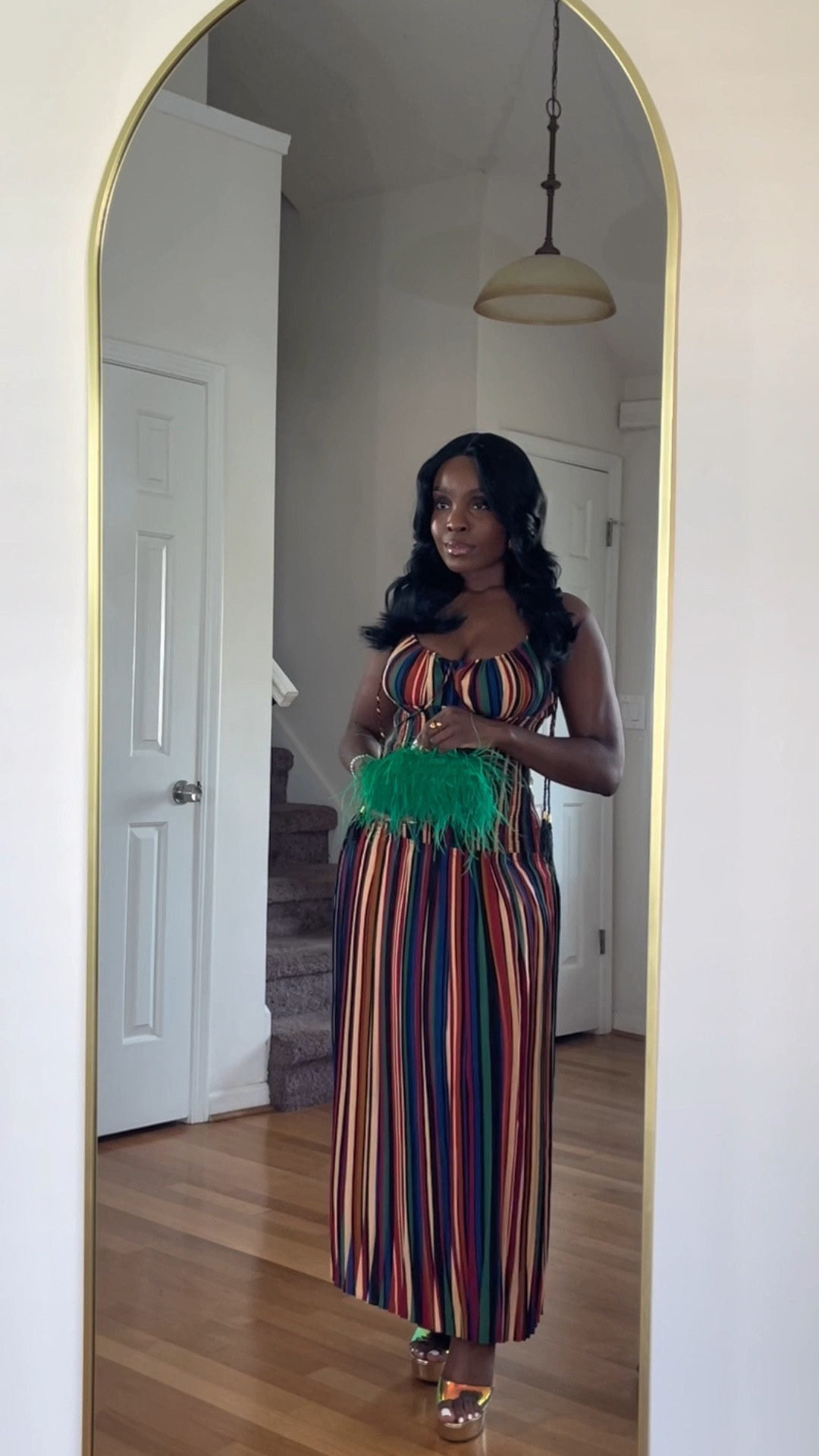 Farm Rio stripped midi dress, summer outfit idea, styling platform shoes, feather purse, multicolored dress

#LTKStyleTip #LTKSeasonal