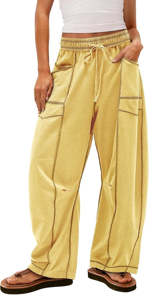 Yanekop Womens Baggy Wide Leg Pants Casual Summer Palazzo Pants Drawstring Waist Barrel Sweatpant... | Amazon (US)