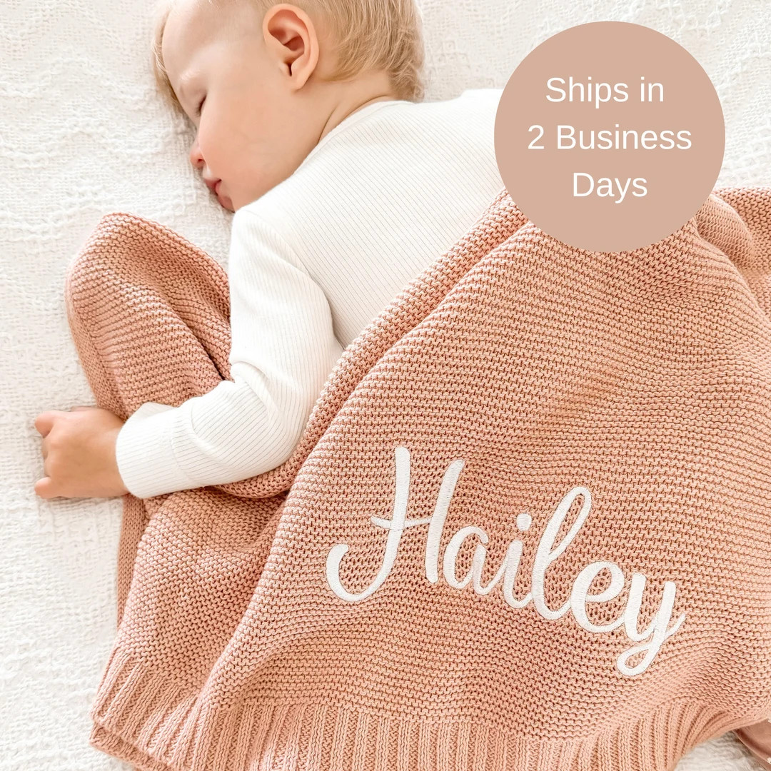 Embroidered Baby Blanket, Personalized Baby Blanket, Cozy Soft Cotton Knit Custom Name Blanket, B... | Etsy (US)