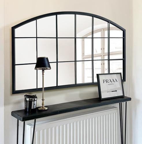 WAMIRRO Black Grid Wall Mirror,Wide Window Pane Black Mirror,Farmhouse Arched Wall Mirror,Mantel Mirror for Fireplace/Entryway/Hallway/Living Room,44“X28” | Amazon (US)