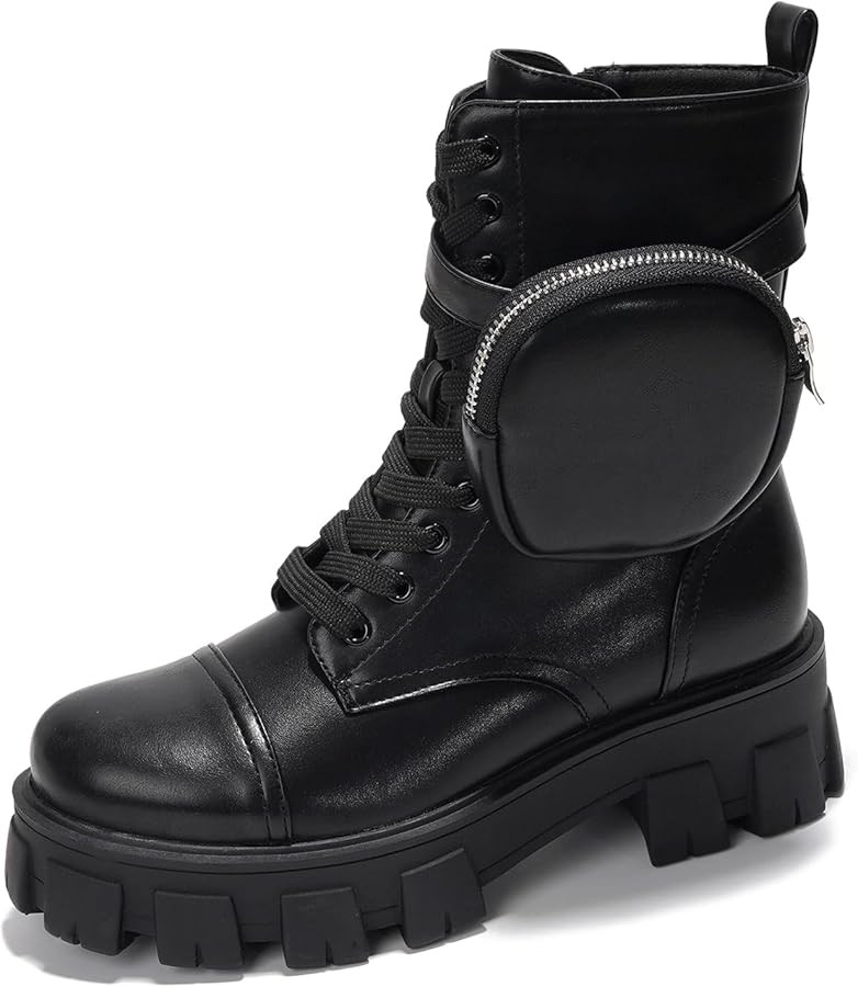 Cape Robbin Monalisa Pink Pastel Chic Chunky Platform Lace Up Pouch Combat Boots | Amazon (US)