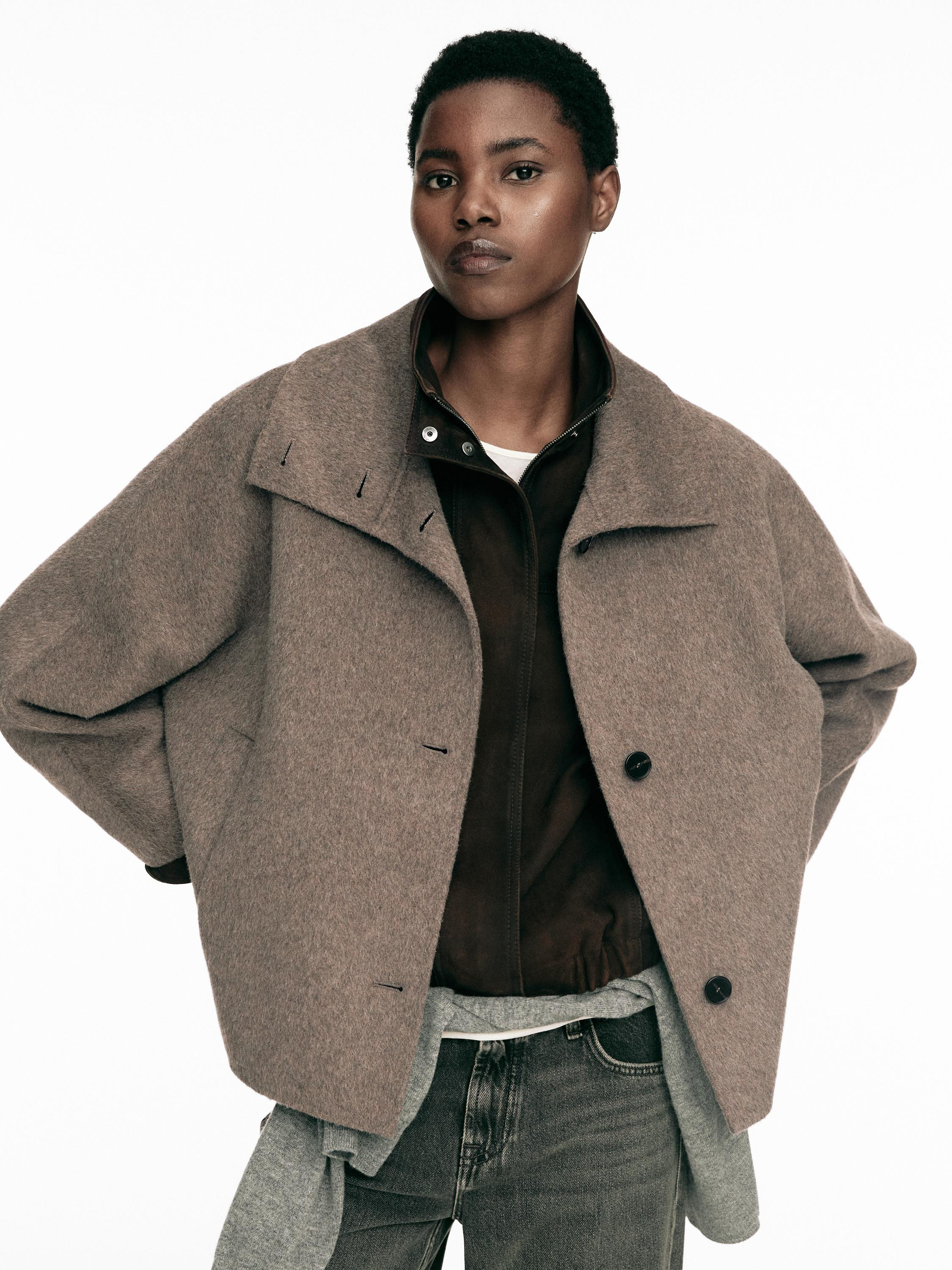 Mid-length wool blend coat with high neck | Massimo Dutti UK