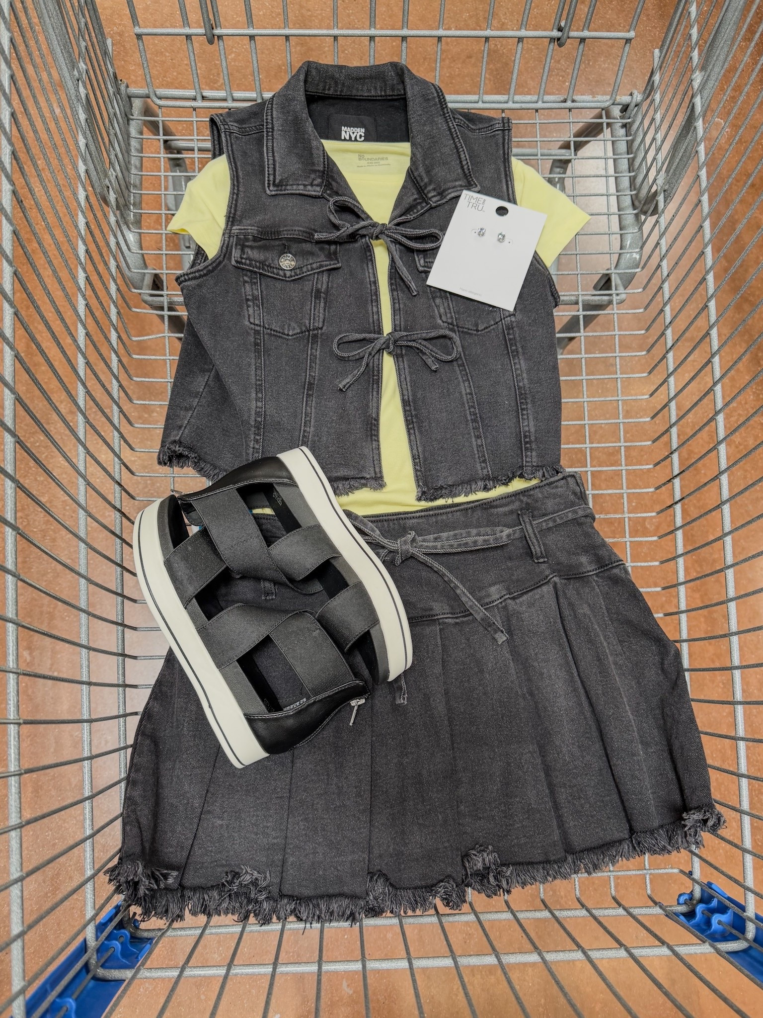 Obsessed with this charcoal denim set 🖤 The little tie details and platform sandals make it feel so trendy while still being super wearable. Such a fun edgy summer look from Walmart.

#LTKgrwm #LTKootd #LTKSeasonal