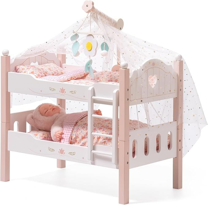 ROBUD Baby Doll Crib, Wooden Baby Doll Beds for 20 Inch Dolls, Baby Doll Bunk Beds with Tulle, Am... | Amazon (US)