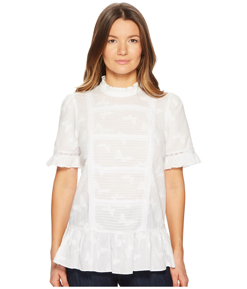 Kate Spade New York - Butterfly Clipped Flounce Top (Fresh White) Women's Clothing | Zappos