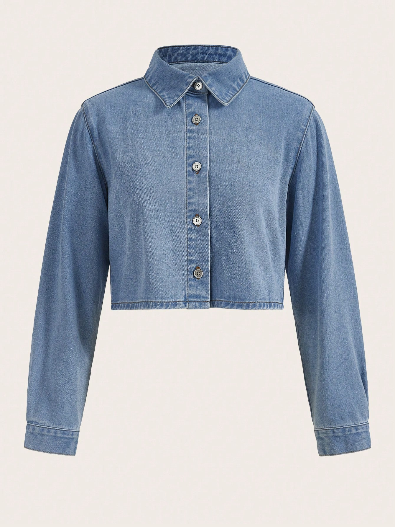 SHEIN MOD Button Front Crop Denim Shirt | SHEIN