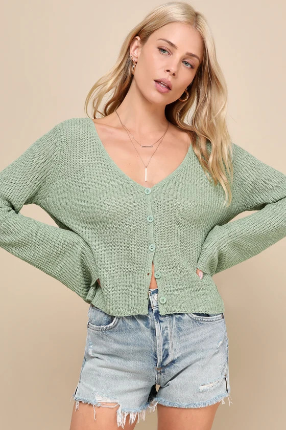Springtime Sweetie Sage Green Loose Knit Cardigan Sweater | Lulus