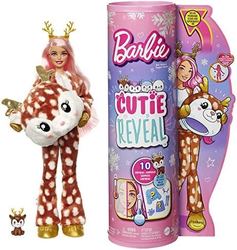 Barbie Doll Cutie Reveal Deer Plush Snowflake Sparkle Doll with 10 Surprises Pet, Color Change an... | Amazon (US)