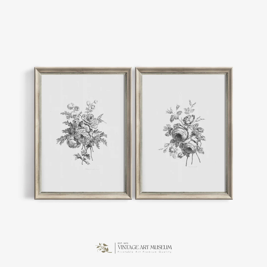 Botanical Print Set of 2 Sketches Vintage Prints Neutral Floral Wall Art Printable Antique Farmho... | Etsy (US)