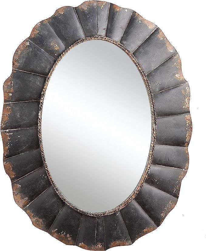 Creative Co-Op Oval Mirror with Distressed Black Scalloped Metal Frame | Amazon (US)