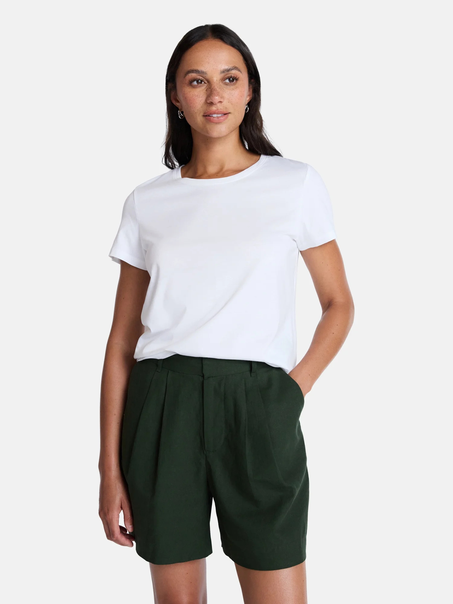 Time and Tru Women's Cotton Crewneck Tee with Short Sleeves, Sizes XS-XXXL | Walmart (US)