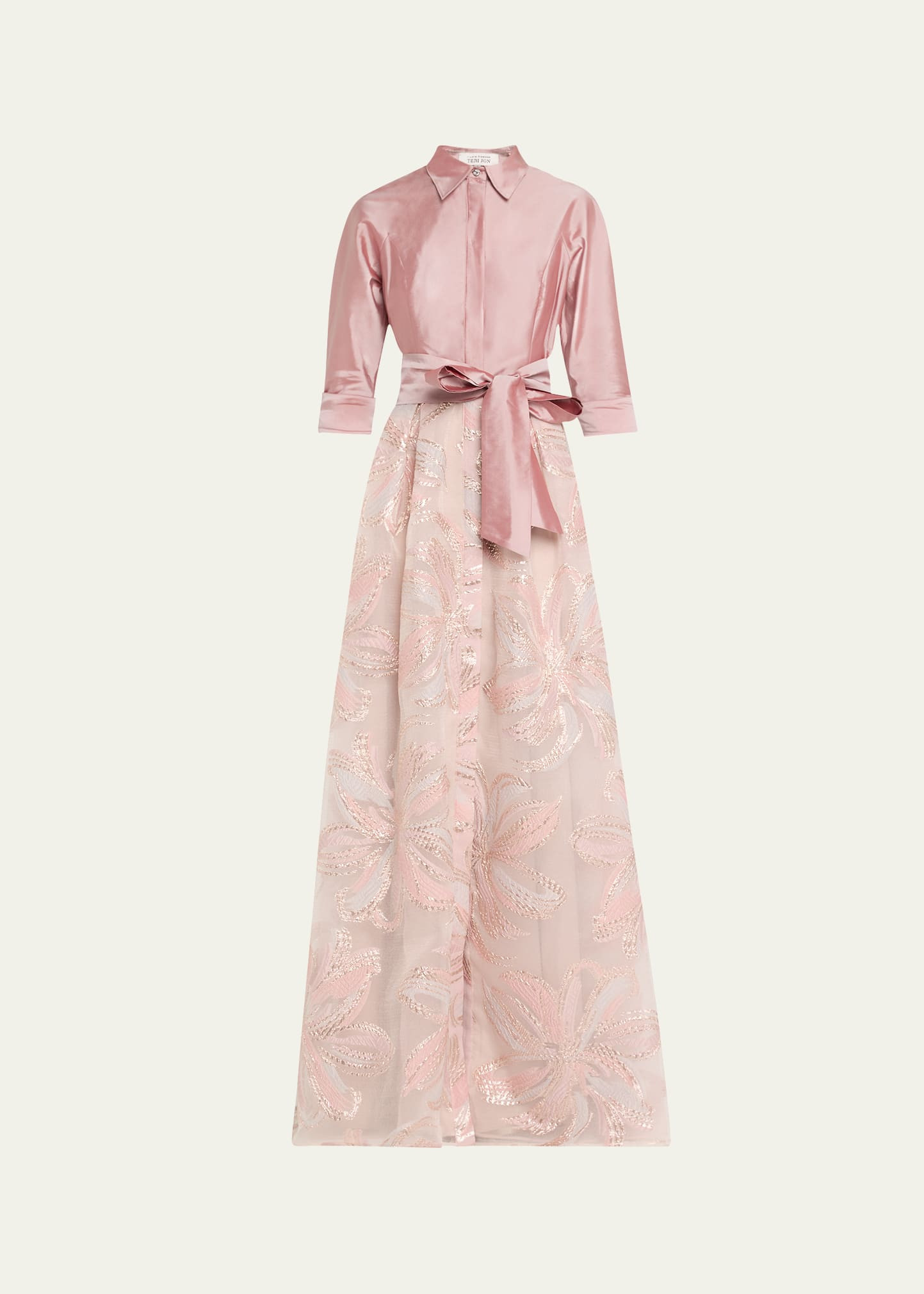 Rickie Freeman for Teri Jon Taffeta & Floral Jacquard Shirt Gown | Bergdorf Goodman