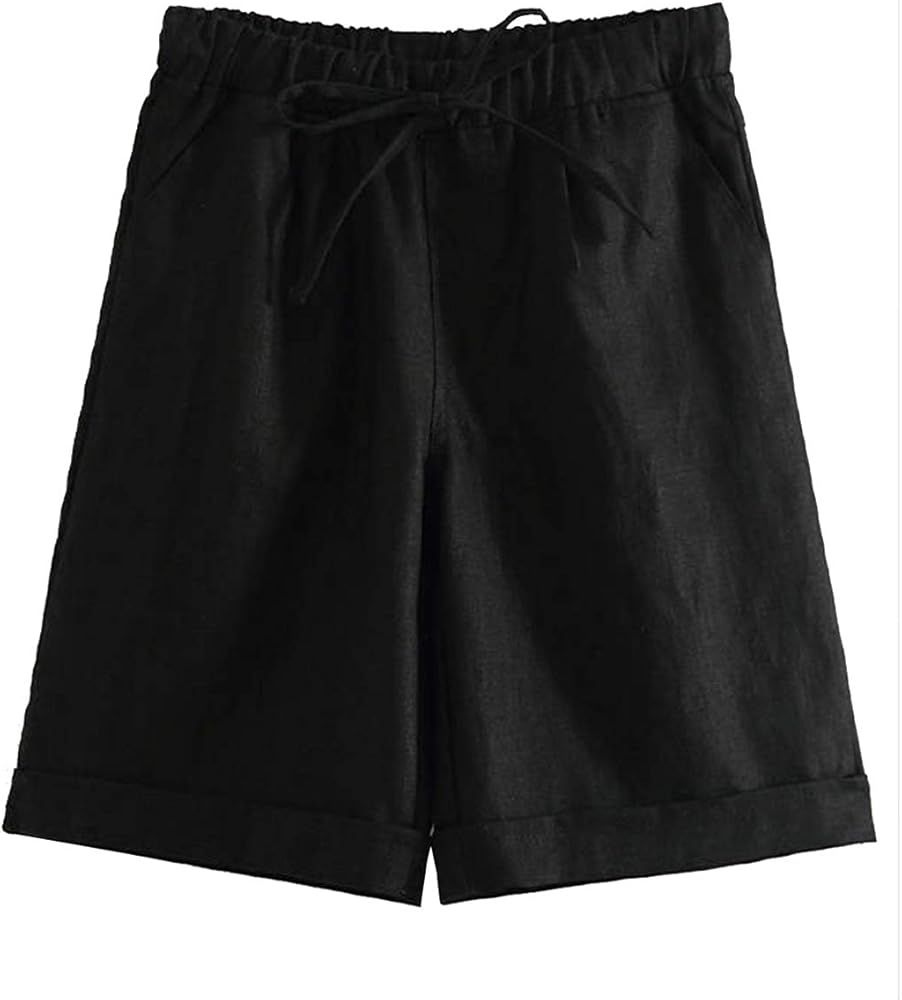 Yeokou Womens Casual Cotton Elastic Drawstring Summer Beach Bermuda Pocketed Shorts | Amazon (US)