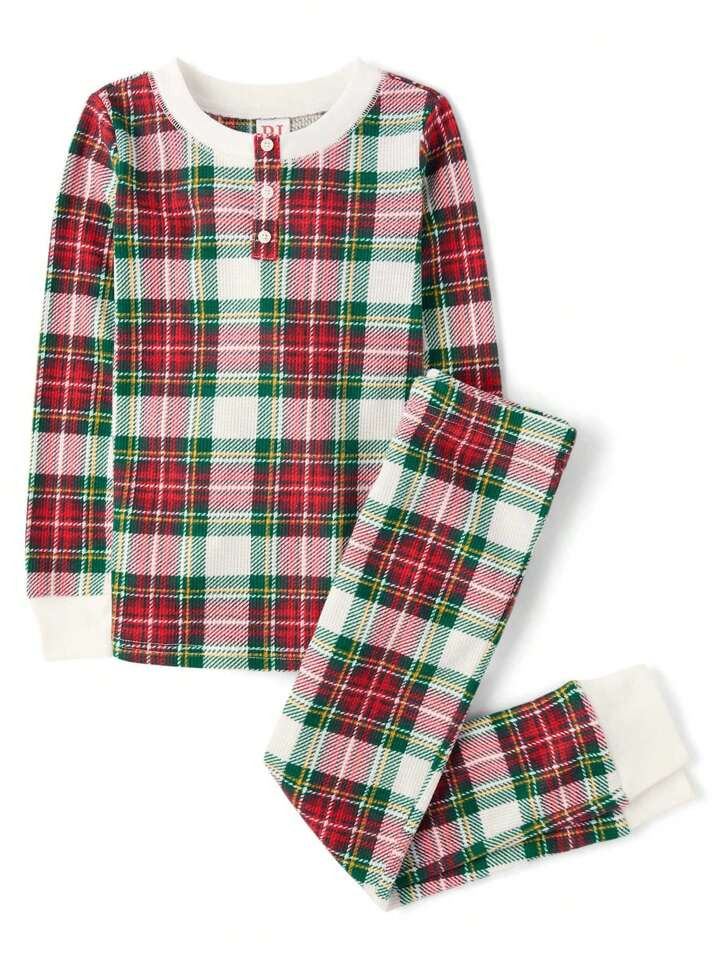 The Children's PLACE Unisex Kids Plaid Thermal Henley Pajamas Set | SHEIN