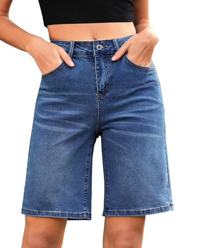 LookbookStore High Waisted Bermuda Shorts Women Womens Denim Jorts Blue Jean Shorts Stretchy Classic Blue Size X-Large Size 16 Size 18 | Amazon (US)
