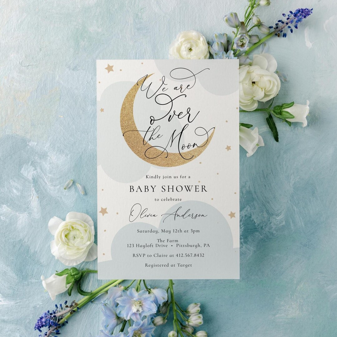 We Are Over the Moon Baby Shower Invitation, Blue Twinkle Little Star Invite, Baby Boy Printable ... | Etsy (US)