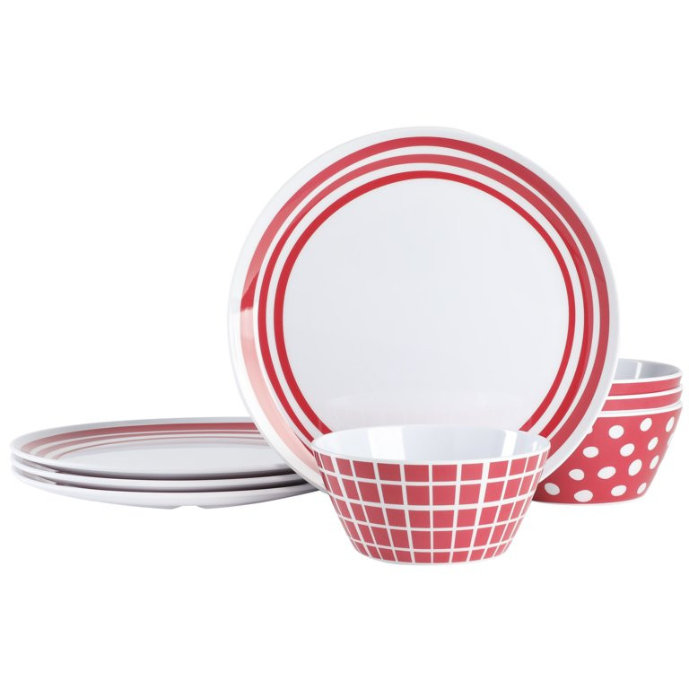 Gap Home Playful Patterns 8-Piece Red Melamine Dinnerware Set | Walmart (US)