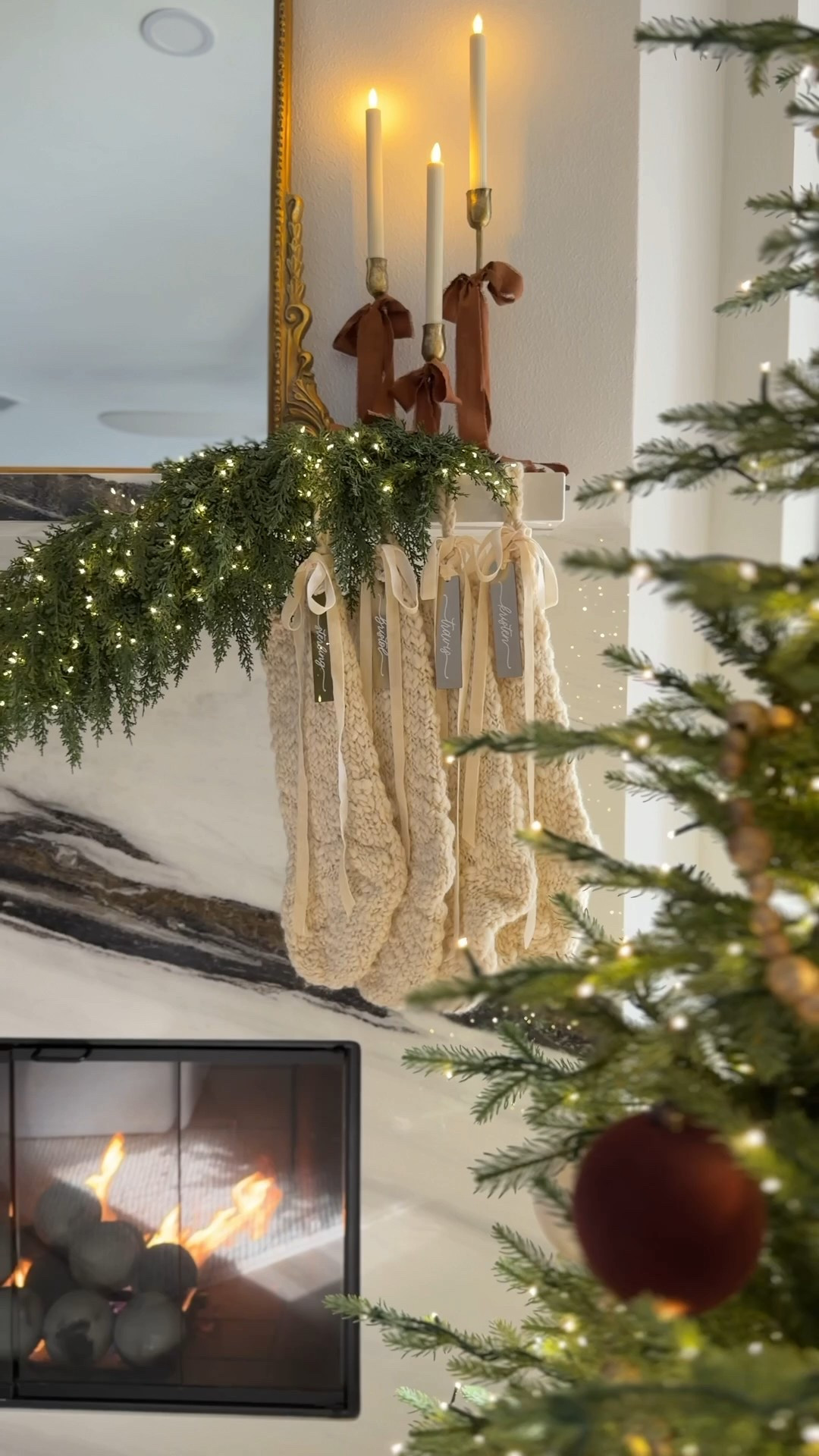 Hung our beloved stockings with the sweetest personalized tags made by my friend 🌲🧦🏷️