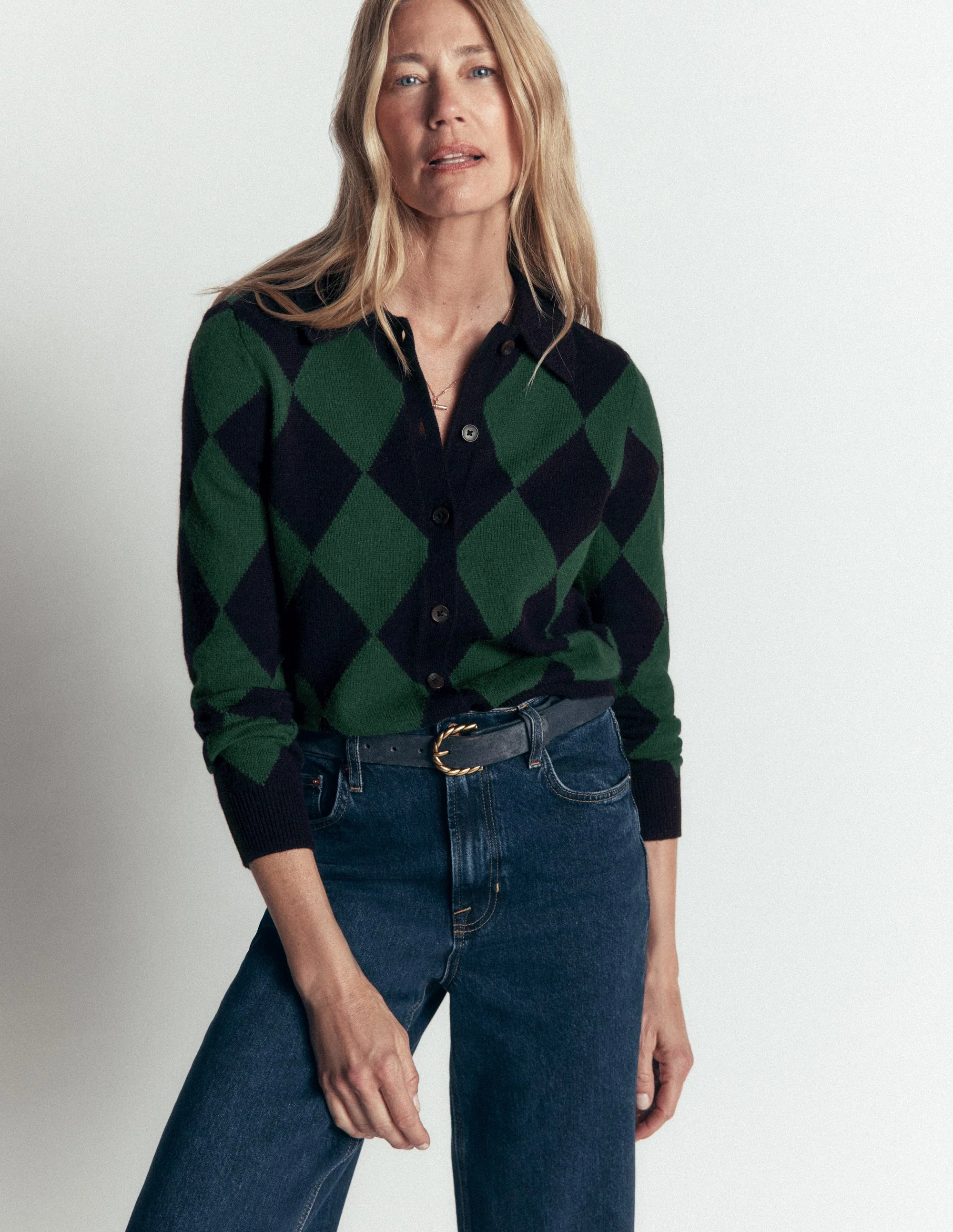 Ariadne Wool Blend Cardigan-Navy Argyle | Boden (US)