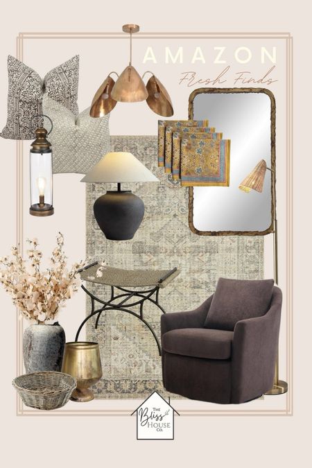 Discover the latest #AmazonFreshFinds featuring a cozy armchair, vintage-inspired throw pillows, elegant lighting, a rustic mirror, and beautiful floral decor. Perfect for adding a touch of warmth and style to your home! 🛋️💡🌿

#LTKStyleTip #LTKHome