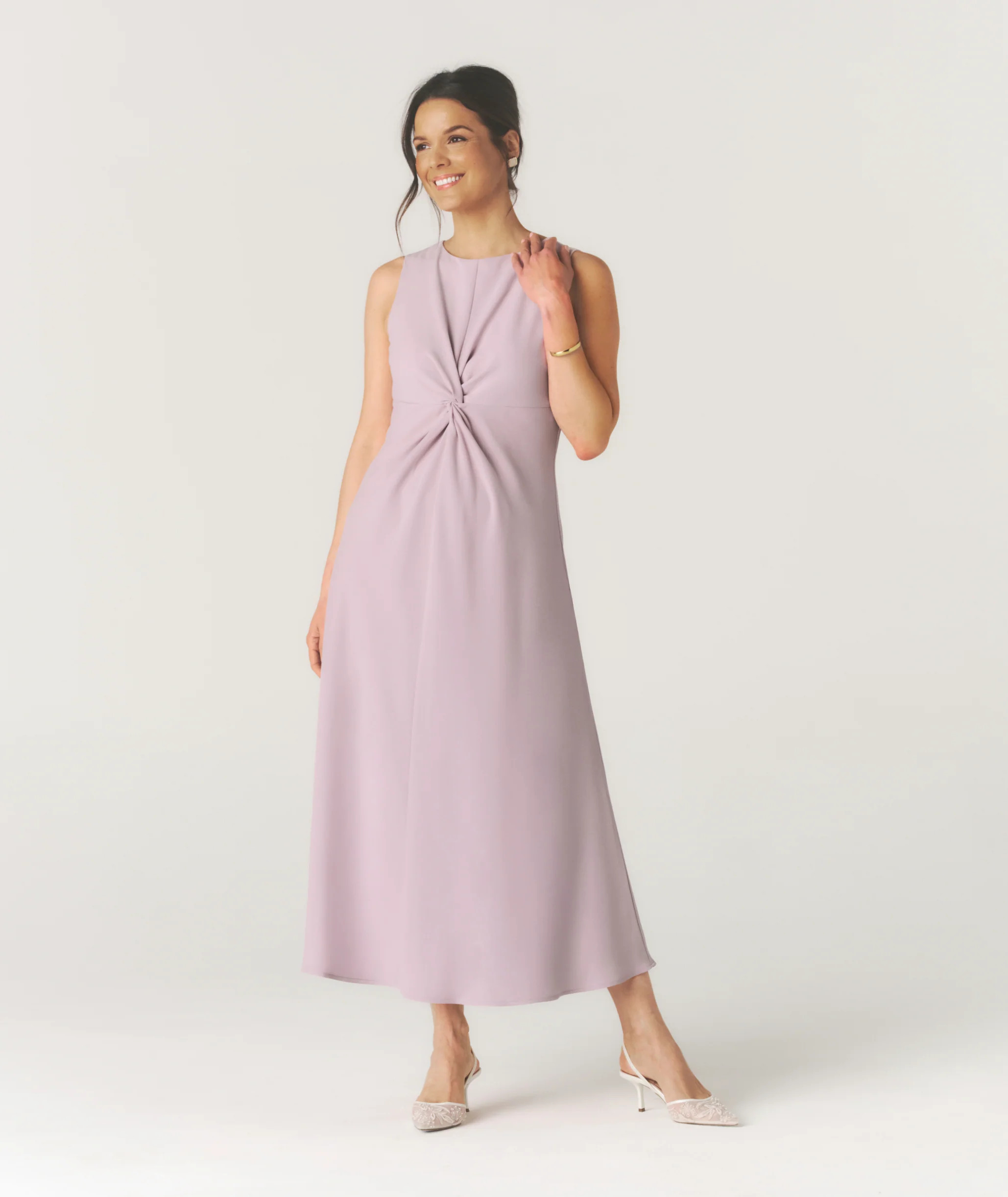 Knot Detail Sleeveless Midi Dress - Pale Lilac | Six Stories