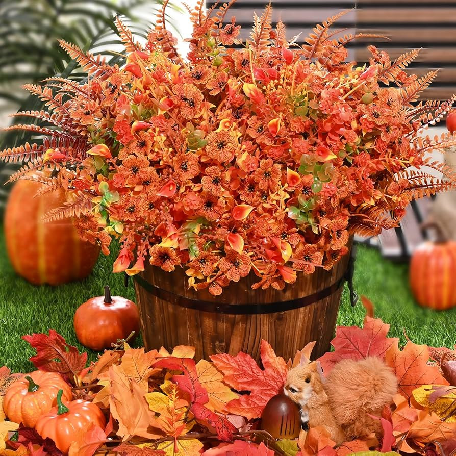 Elyum Fake Mums Fall Decor-14 Bundles Artificial Mums for Outdoors, UV Resistant Faux Mums Fall F... | Amazon (US)