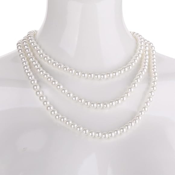 Long Pearl Necklace, Necklace 1920s Artificial Pearl Necklace String Beads Great Choker Vintage Fashion Necklace for Women Brides Weddings Party Fancy Dress Accessories | Amazon (UK)