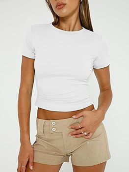 Trendy Queen Womens Basic T-Shirts Scoop Neck Short Sleeve Crop Tops Cute Summer Tops Slim Fit Te... | Amazon (US)