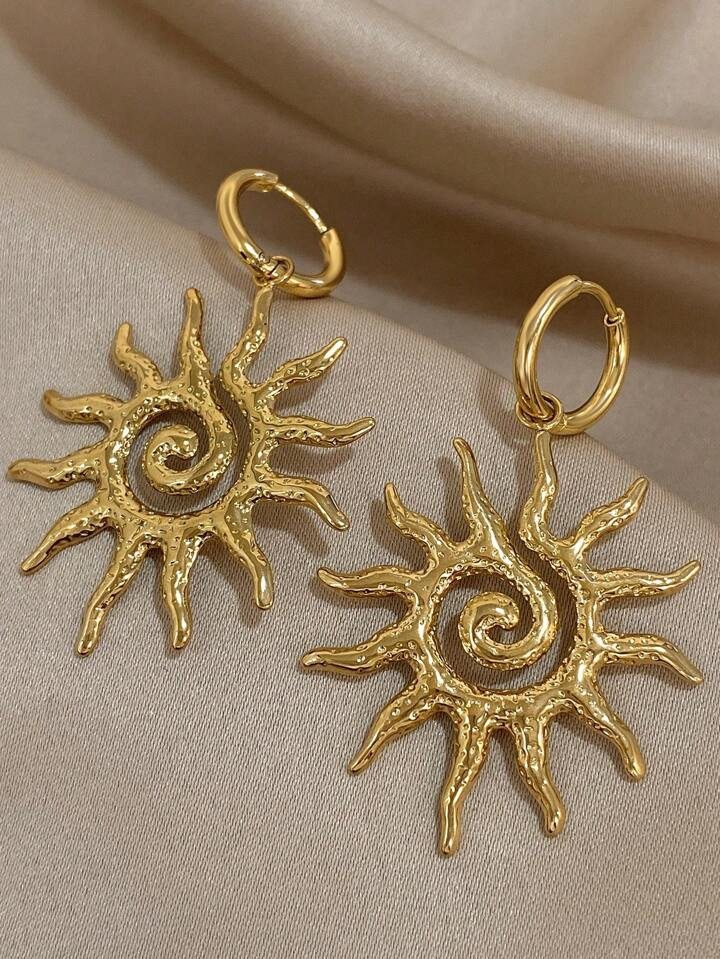 1Pair Unique Sun Shine Earrings For Women Stainless Steel Earrings Dainty Pendant Earrings For Daily Party Jewelry Gifts | SHEIN