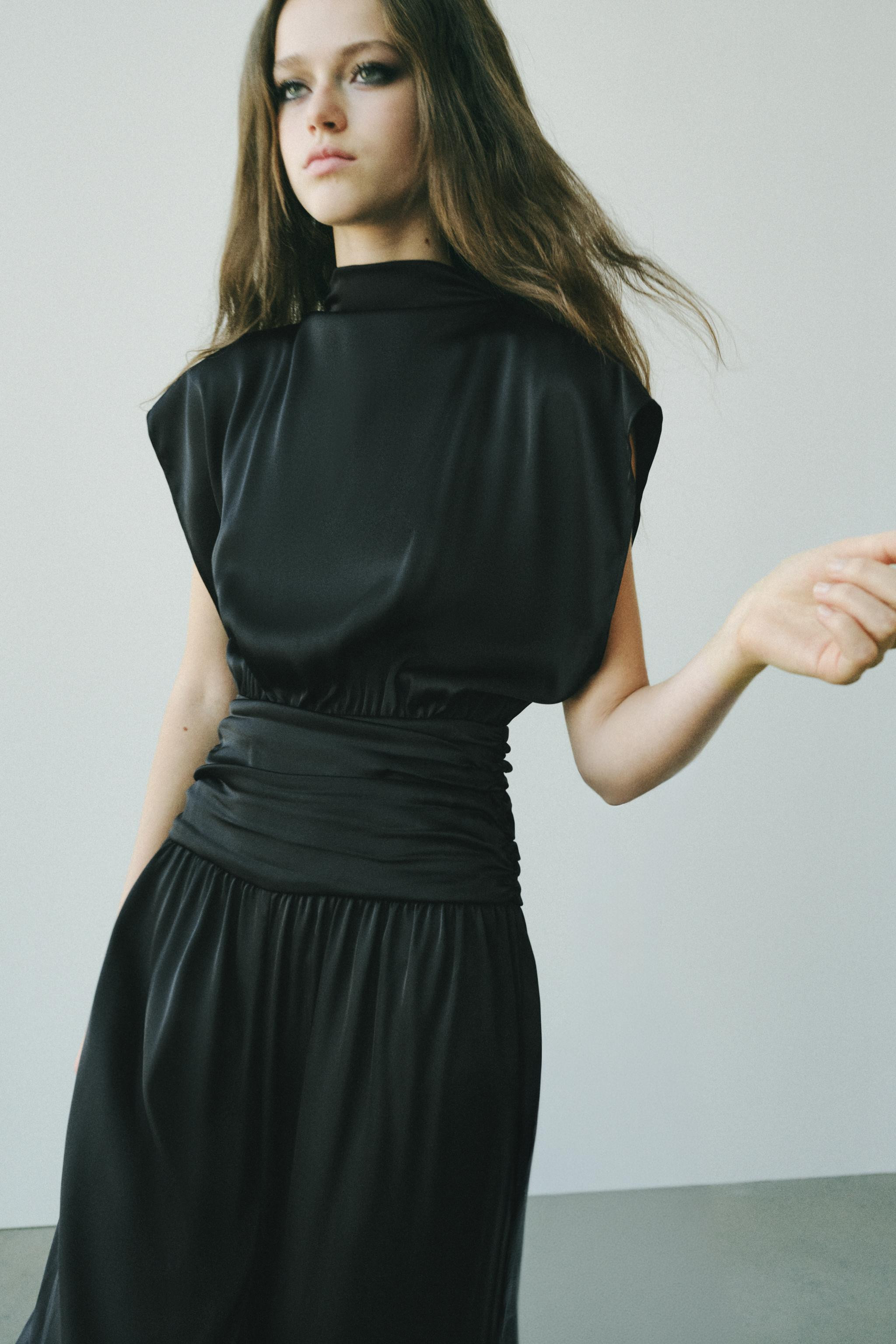 Model height: 180 cmFull-length jumpsuit in satin fabric. Featuring a high neck, very short sleev... | Zara UK