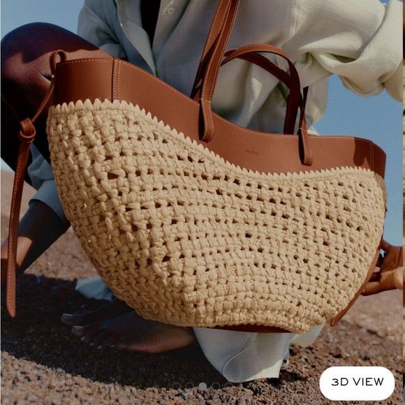 POLENE raffia cyme Tote with Brown Leather Trim | Poshmark