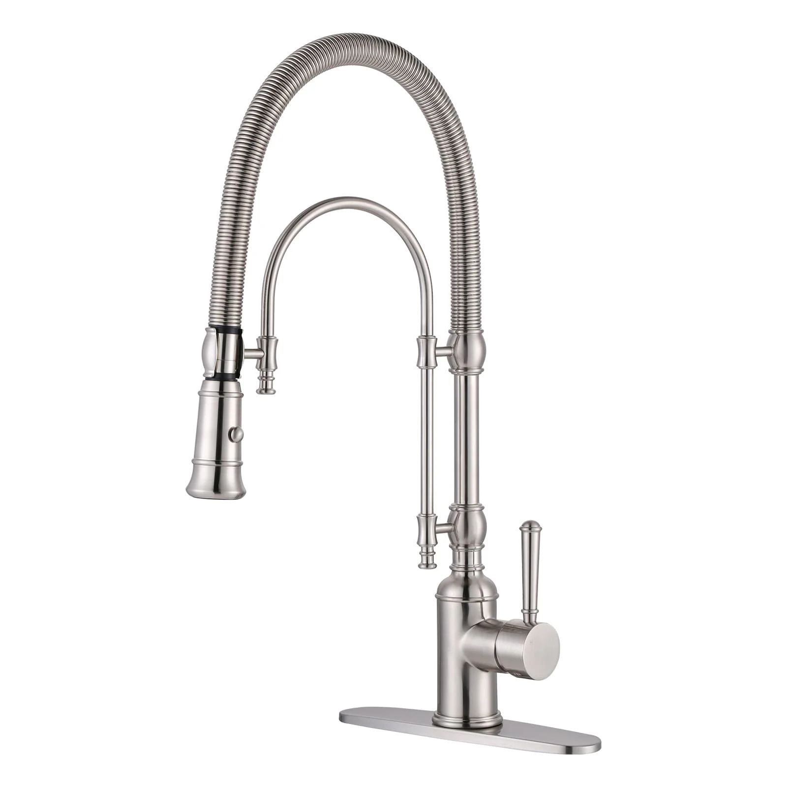 KB122009GC-OS Single Handle Deck Mount Gooseneck Pull Down Sprayer Kitchen Faucet Brushed Gold | Walmart (US)