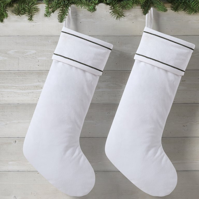 My Texas House Michelle White/Green Velvet Christmas Stockings, 20" x 10" (2 Count) - Walmart.com | Walmart (US)