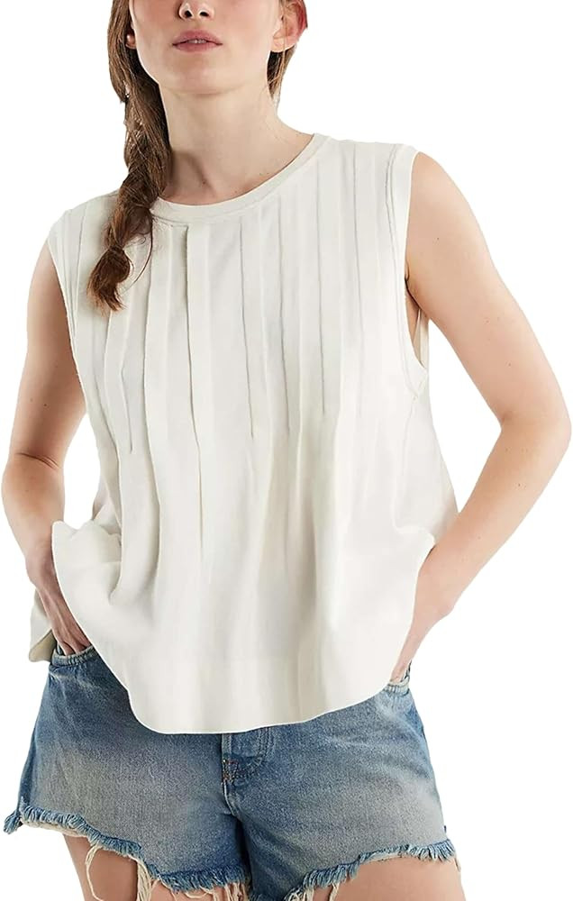 Mingzhu Women's Summer Pleated Ruffle Hem Babydoll Vest Shirt Y2K Peplum Sleeveless Tank Top Casu... | Amazon (US)