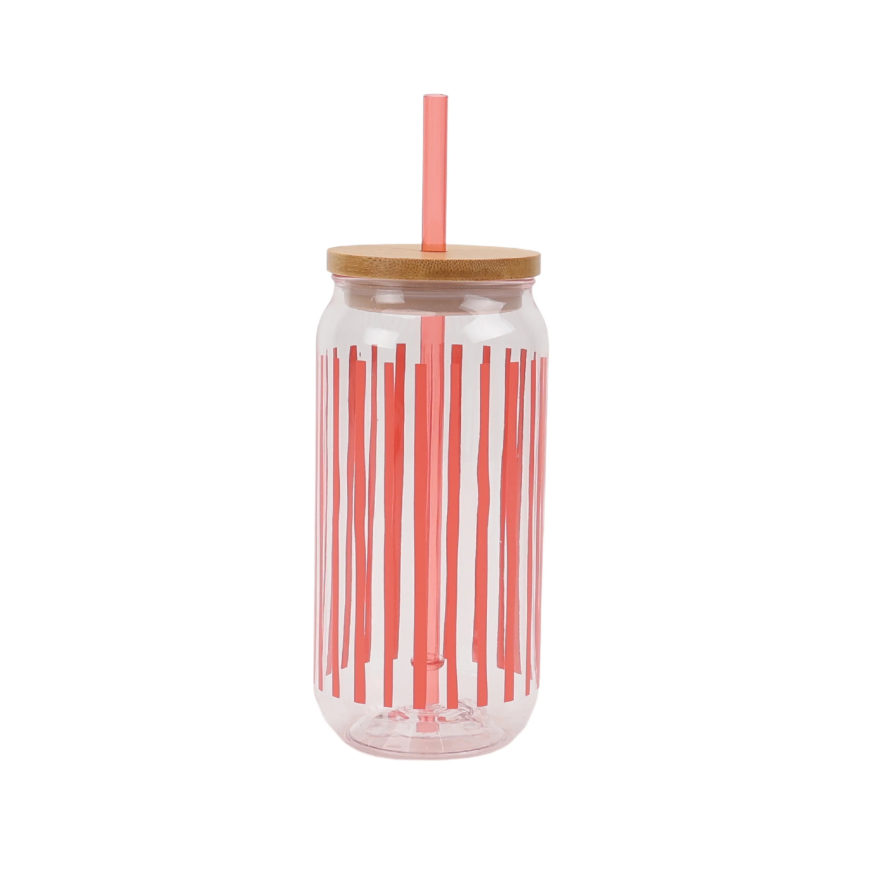 Mainstays 20-Ounce Acrylic Can Shape Tumbler, Coral Stripe Pattern | Walmart (US)