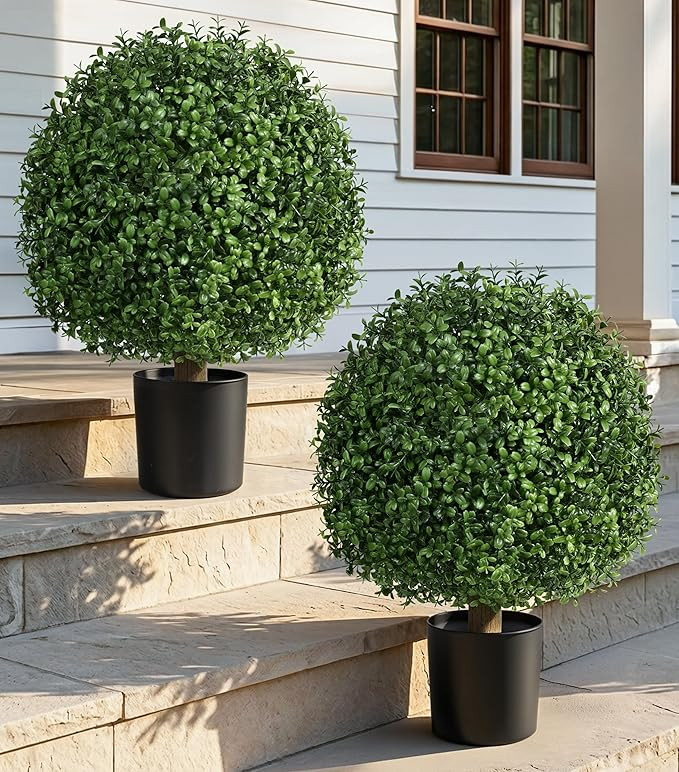 DREAMLOOM Boxwood Topiary Trees Artificial Outdoor in Planter, Set of 2 | 20in Outdoor Indoor Rea... | Amazon (US)