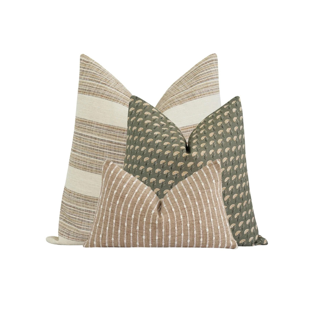 Miriam Pillow Combo, Fall Pillow Combination in Warm Neutrals and Green Small Scale Floral, 3 Pac... | Etsy (US)