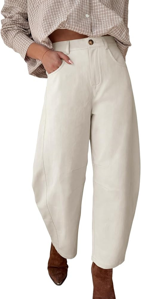 Tankaneo Womens Barrel Baggy Pants Casual Wide Leg Cropped Trousers | Amazon (US)