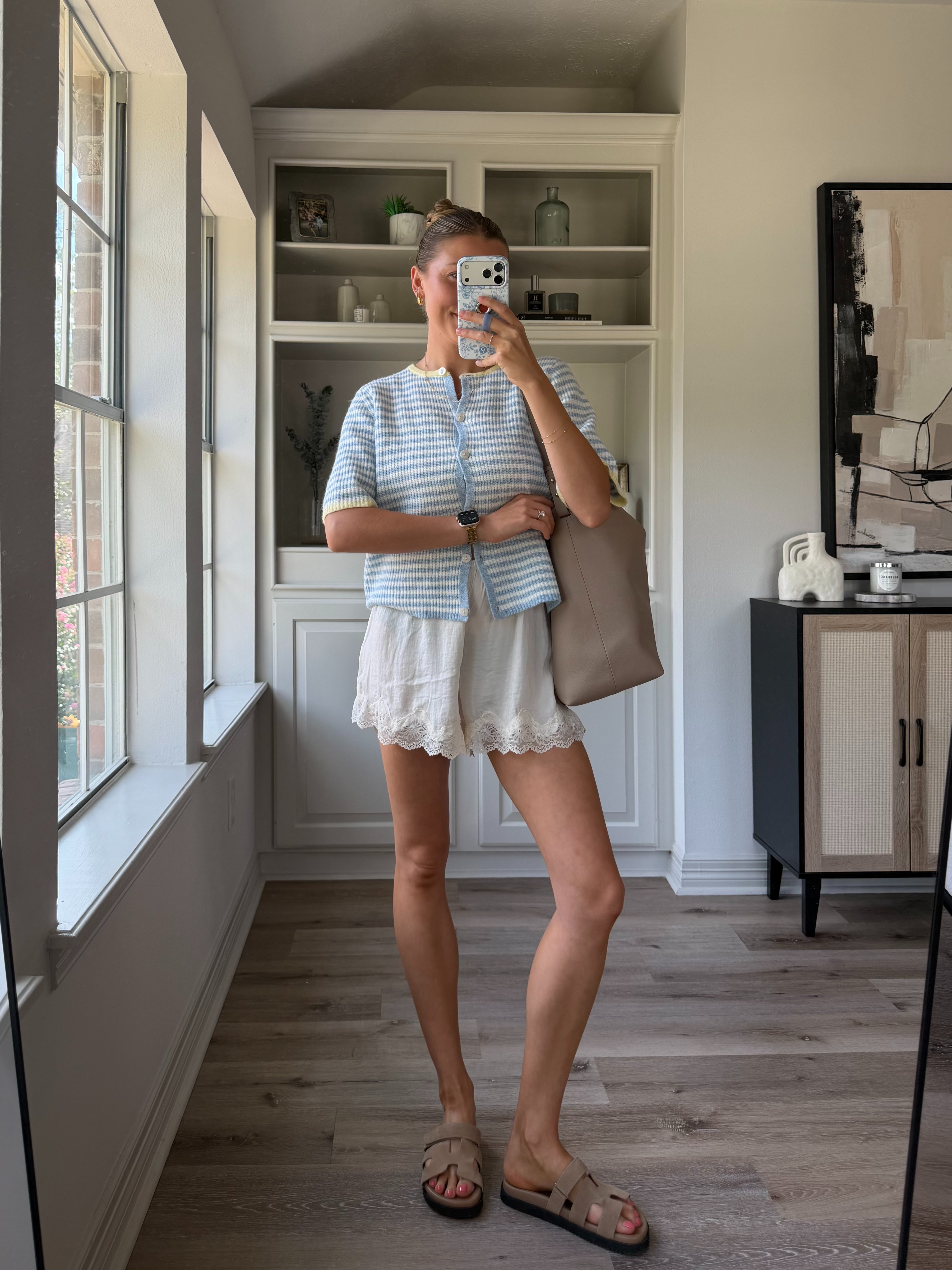 Cute, casual mom outfit | small in cardigan, xs shorts 

 #LTKootd #LTKmomlife