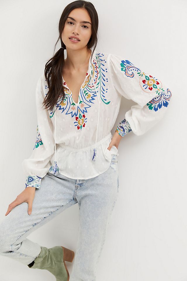 Embroidered Peplum Blouse | Anthropologie (US)