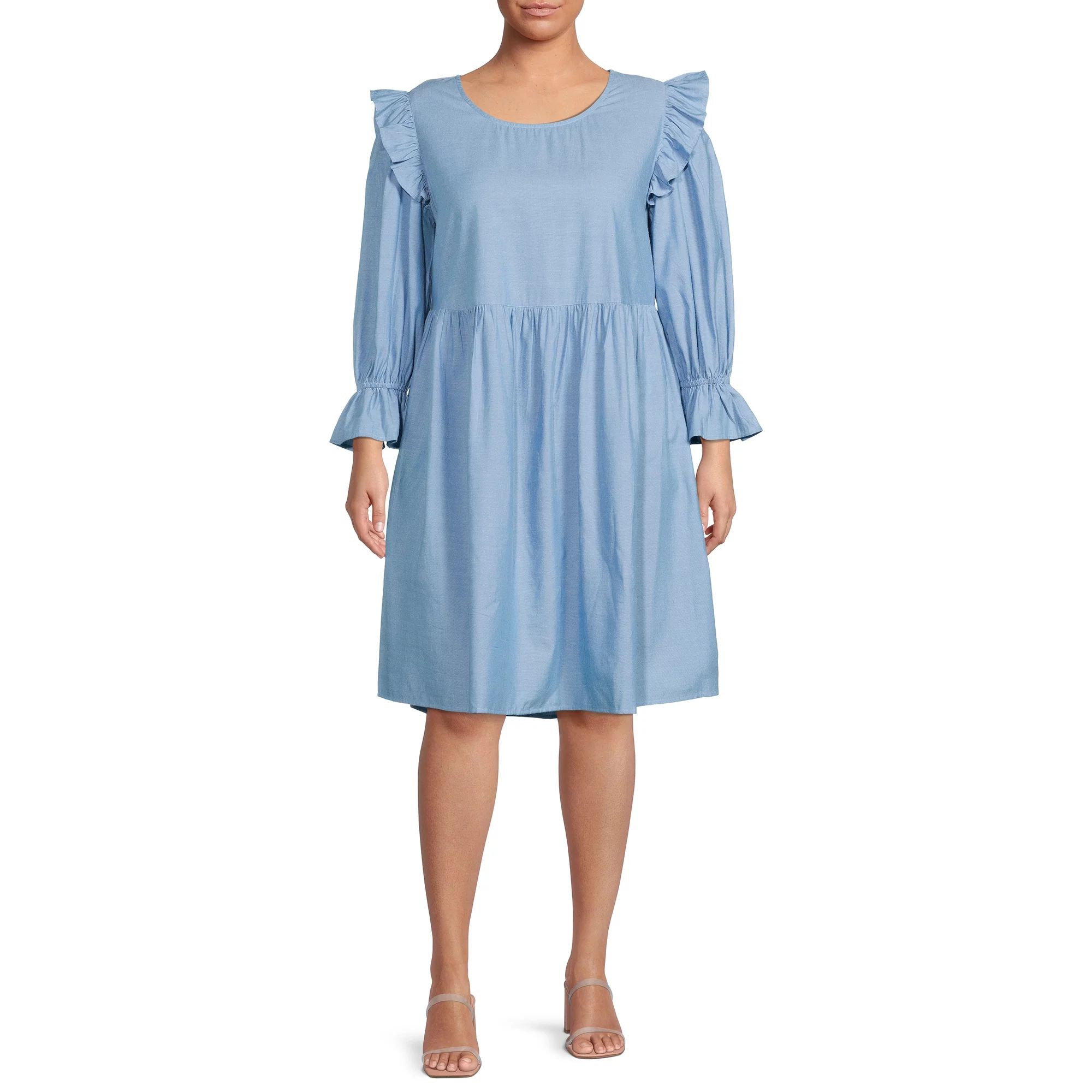 Romantic Gyspy - Romantic Gypsy Women's Plus Size Ruffle Sleeve Chambray Dress - Walmart.com | Walmart (US)