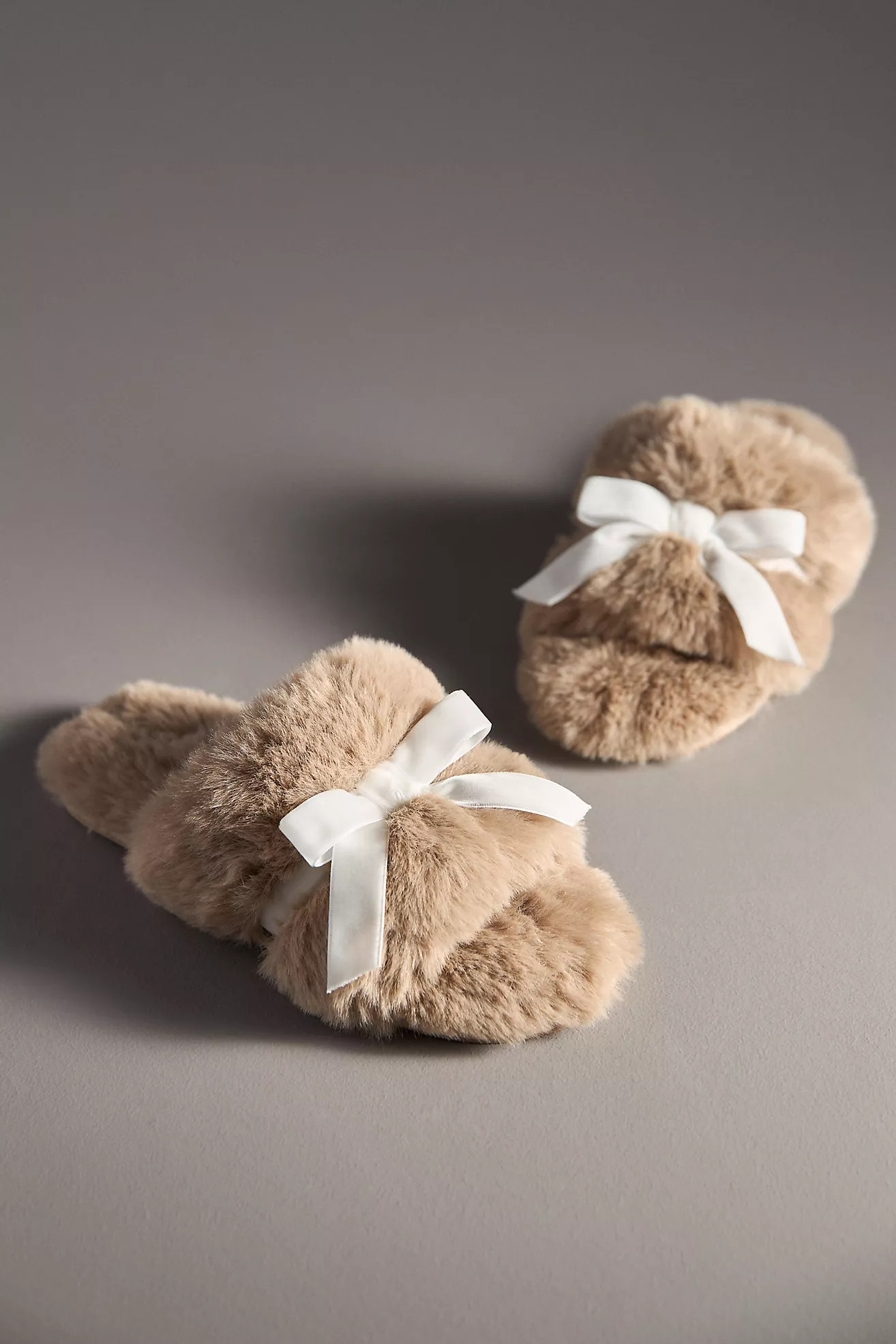 Maeve Faux-Fur Open-Toe Bow Slippers | Anthropologie (US)