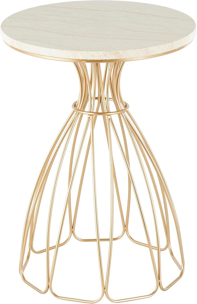 Deco 79 Metal Side End Accent Table Flower Inspired End Table with Cream Marble Tabletop, Side Ta... | Amazon (US)