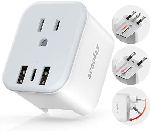 European Travel Plug Adapter - SCOOFEX Foldable Power Plug with 3 USB (1 USB C Port) and 1 AC Out... | Amazon (US)