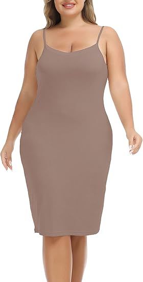 Vlazom Women's Plus Size Full Slip Dresses V-Neck Soft Nightgown Adjustable Spaghetti Strap Mini ... | Amazon (US)