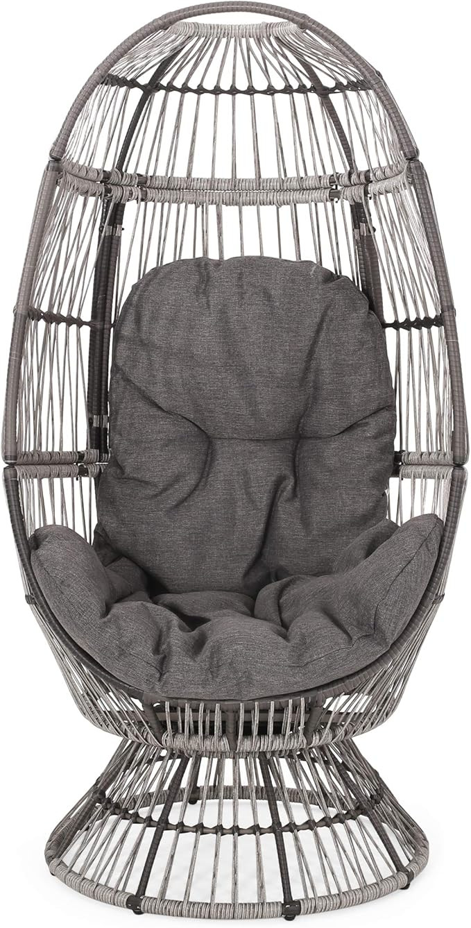 Christopher Knight Home Ellen Outdoor Wicker Swivel Egg Chair with Cushion, Gray, Dark Gray, Taup... | Amazon (US)
