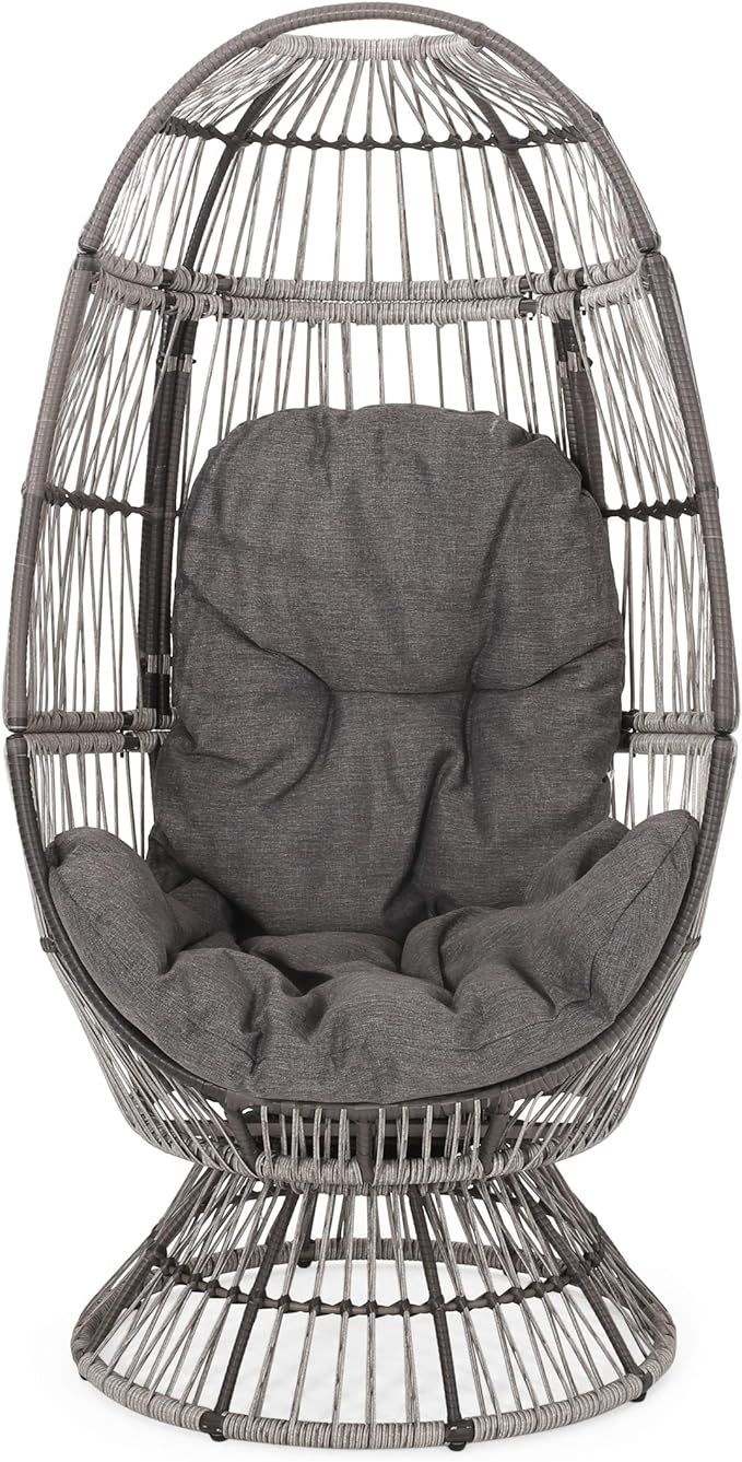 Christopher Knight Home Ellen Outdoor Wicker Swivel Egg Chair with Cushion, Gray, Dark Gray, Taup... | Amazon (US)