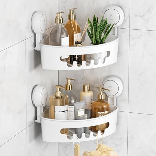 LEVERLOC Corner Shower Caddy Suction Cup, shower shelves suction cup, 2 Pack Basket Powerful Bath... | Amazon (US)