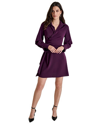 DKNY Women's Faux-Wrap Collared Mini Dress - Macy's | Macy's