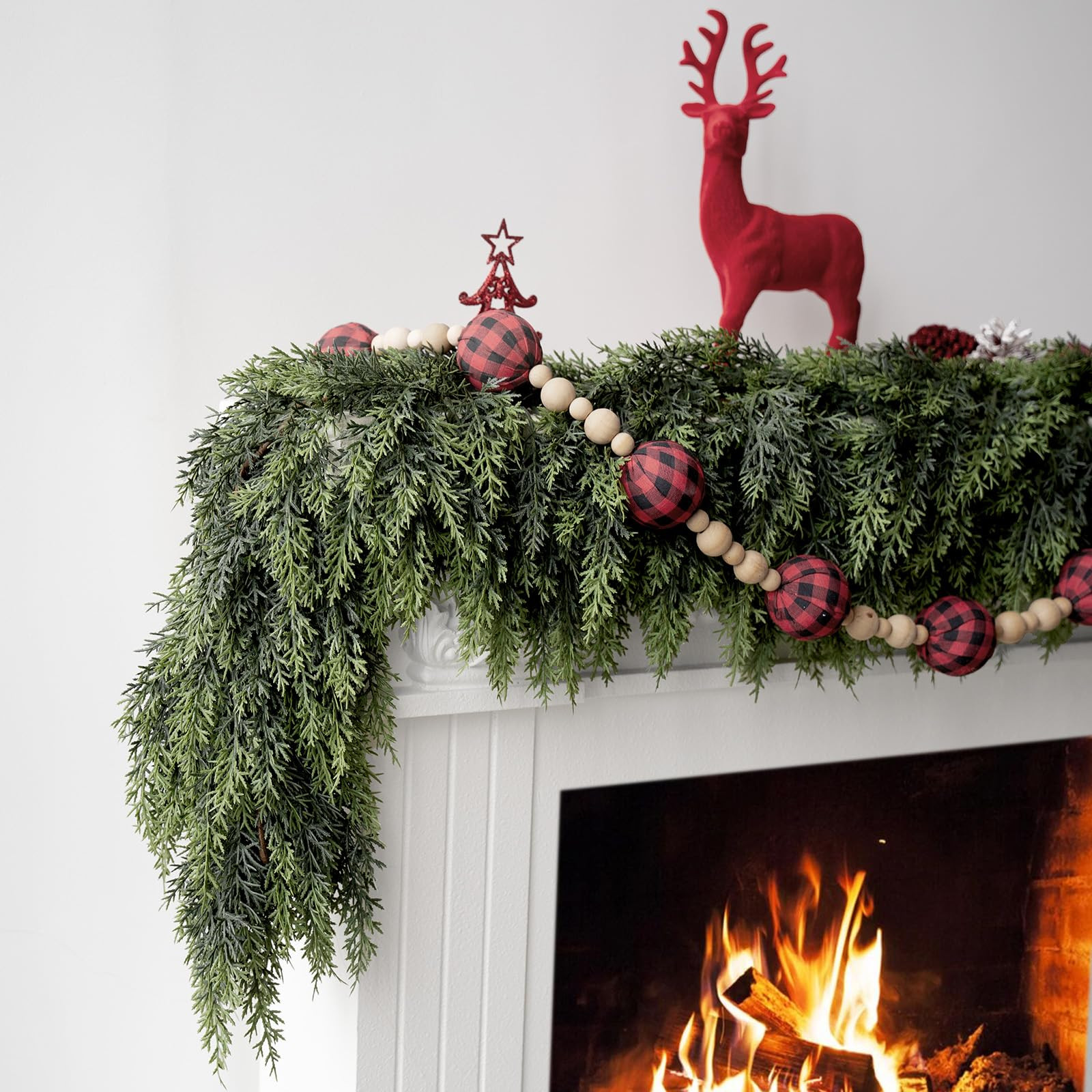 6FT Christmas Cedar Garlands, Real Touch Winter Cedar Pine Garland with Soft Thickness Pine, Gree... | Amazon (US)